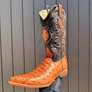 #64 Ostrich Western Boot with Baby Crocodile Tail Detail